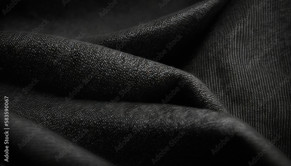 Dark grey fabric cloth texture for background, crumpled cotton. Generative AI