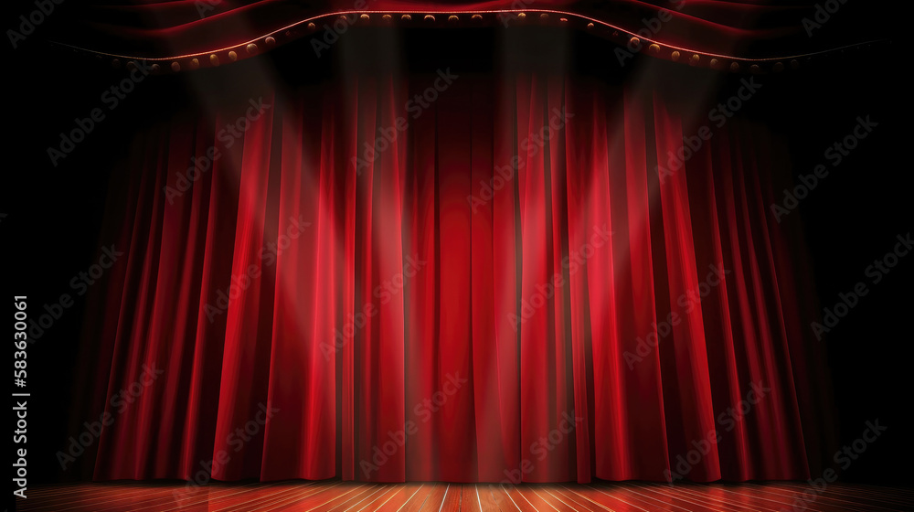 Red Theatre Curtains Illustration AI Generative.