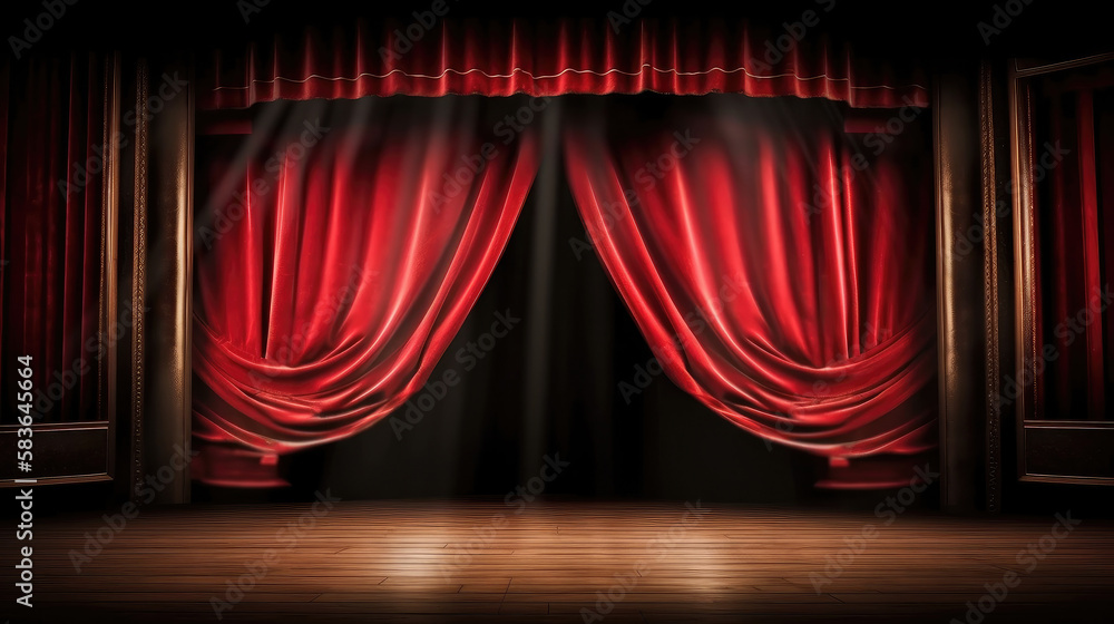 Red Theatre Curtains Illustration AI Generative.