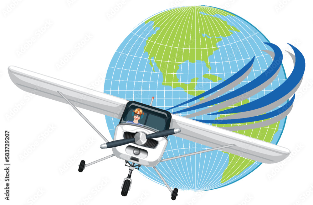 Light Aircraft with World Icon Vector