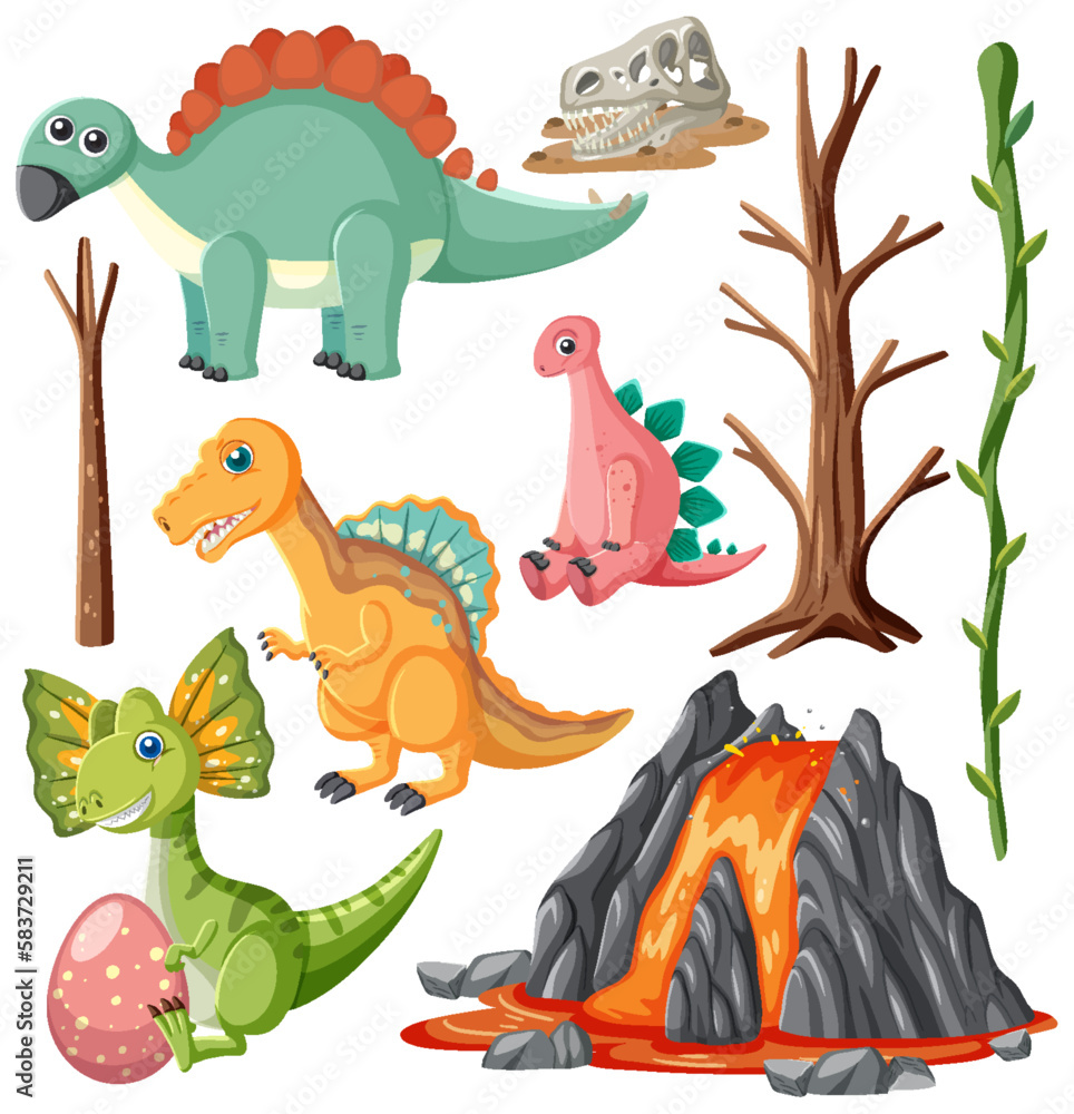 Dinosaurs and Natural Elements Vector Collection