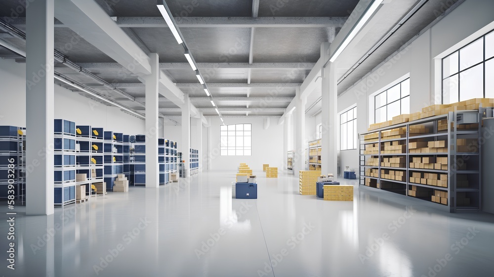 Organized warehouse interior showcases efficiency in logistics and supply chain management. Effectiv