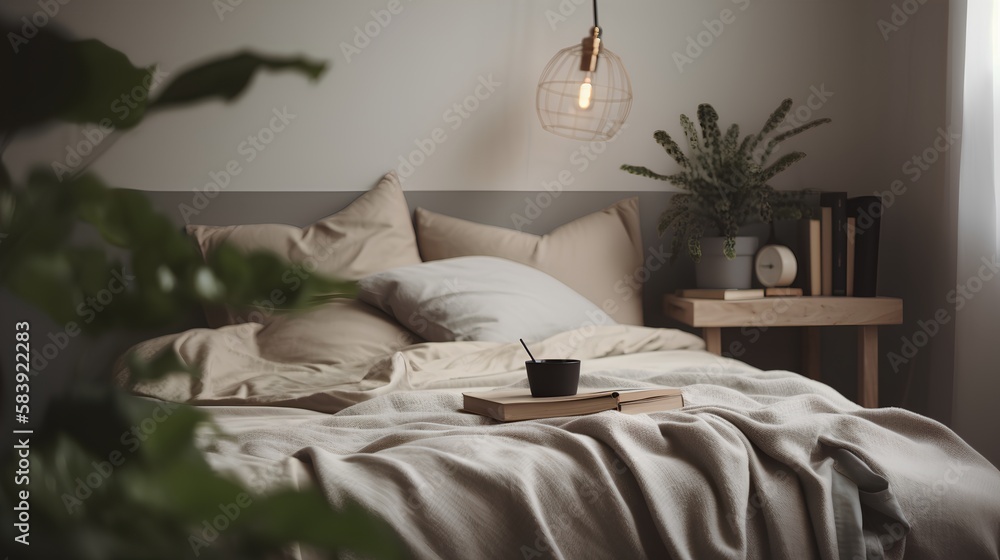 Concept of sleep hygiene, cosy bed with soft pillows and comfortable sheets, set in a peaceful bedro