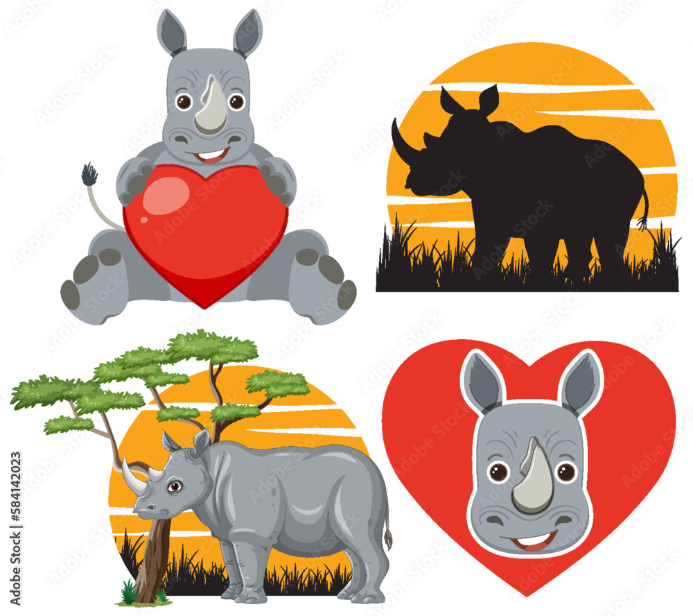 Set of rhinoceros animal icon