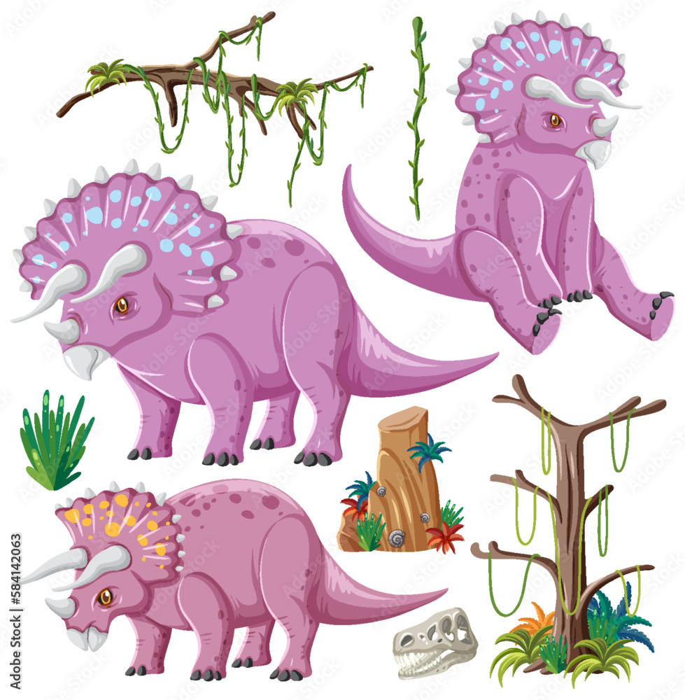 Dinosaur and Nature Elements Vector Collection