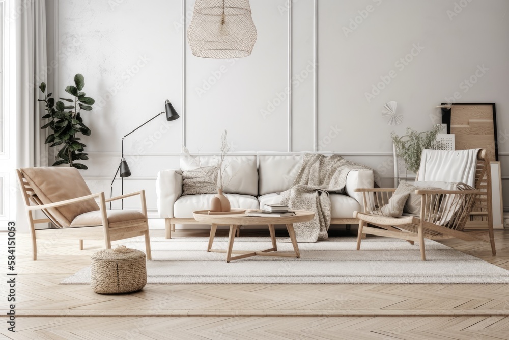 Scandinavian style minimalist living room backdrop. Generative AI