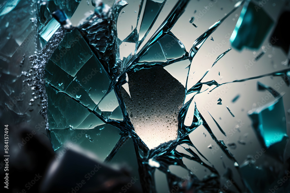 Close-up Macro Broken Glass Texture Background, Generative AI