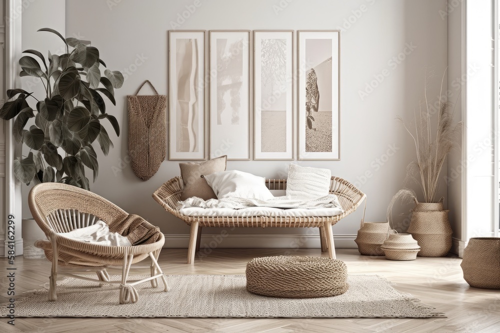 Scandi Boho interior mockup. Generative AI