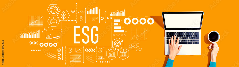 ESG - Environmental, Social and Governance concept with person using a laptop computer