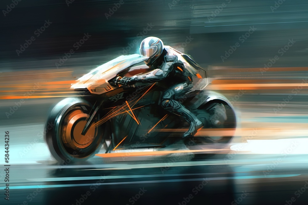  a person riding a motorcycle on a city street with a blurry background of buildings and buildings i