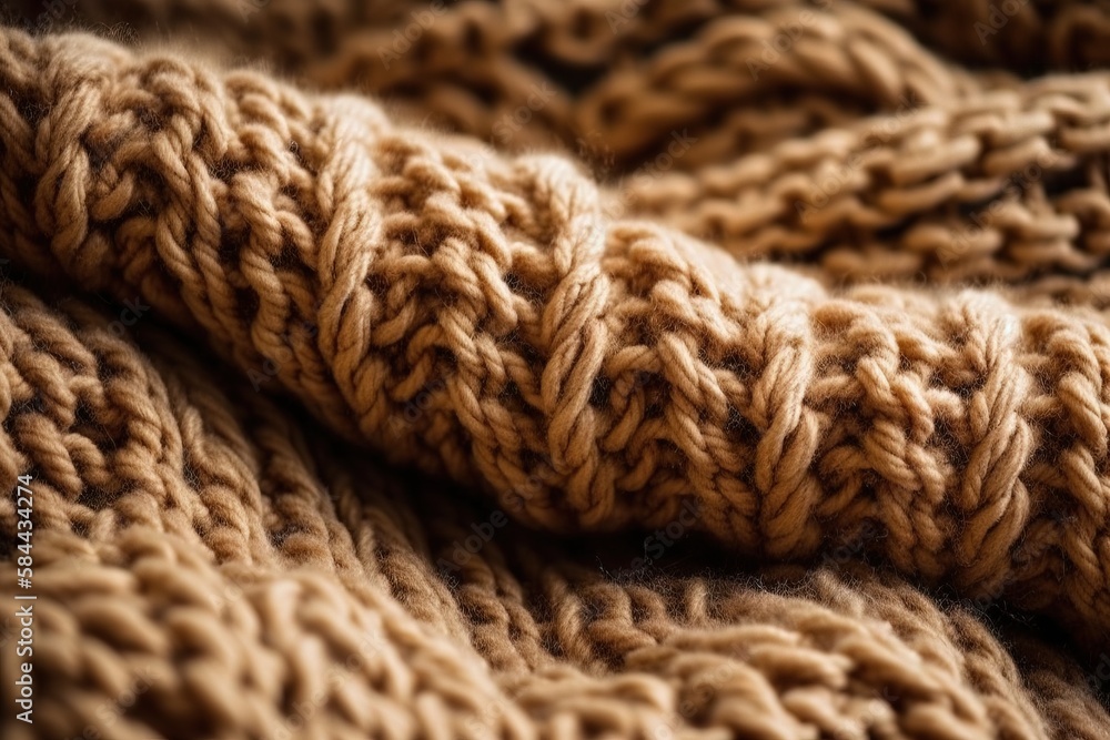  a close up of a knitted blanket with a brown color and textured pattern on its edges and bottom pa