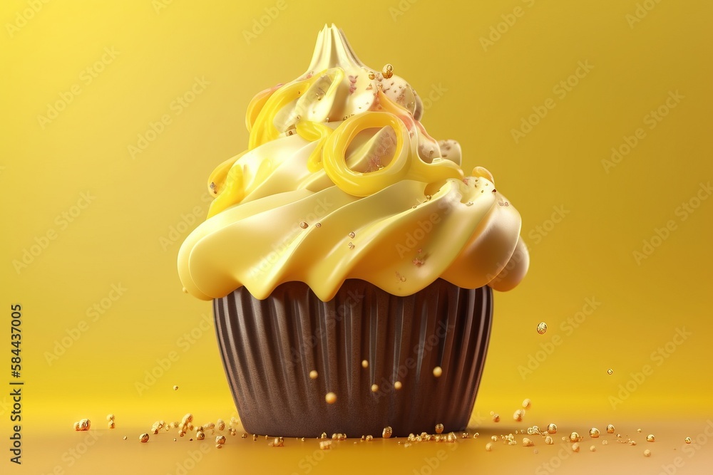  a chocolate cupcake with white frosting and a yellow frosting on top of it with the number 10 on to