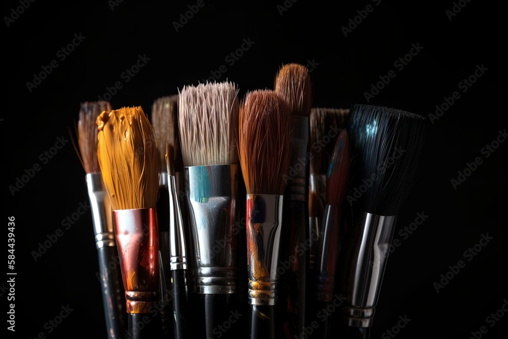  a group of brushes sitting next to each other on a black background with a black background behind 