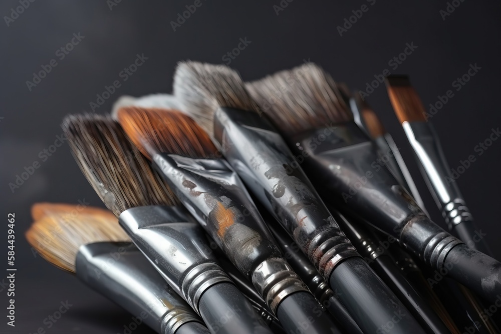  a group of brushes sitting next to each other on top of a black tablecloth covered tablecloth with 