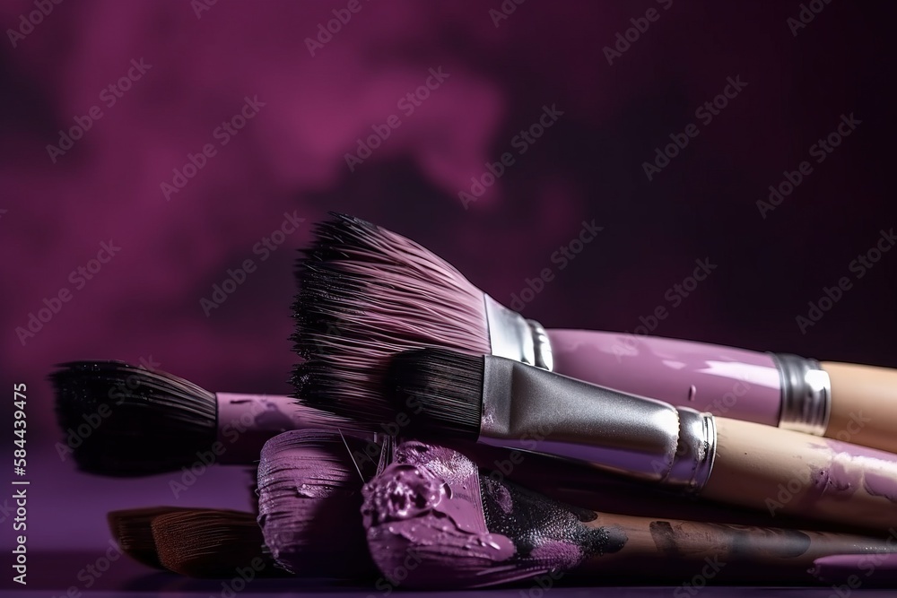  a close up of three brushes on a purple surface with smoke in the backgroup of the brushes and a pu