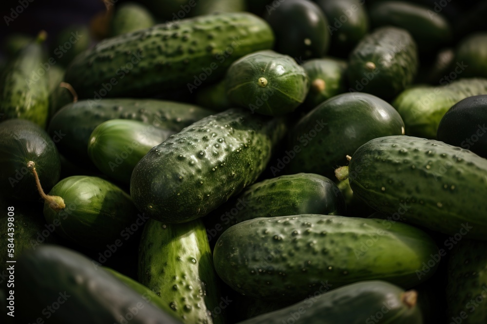  a pile of cucumbers sitting next to each other on top of each other in a pile on a table with a bla