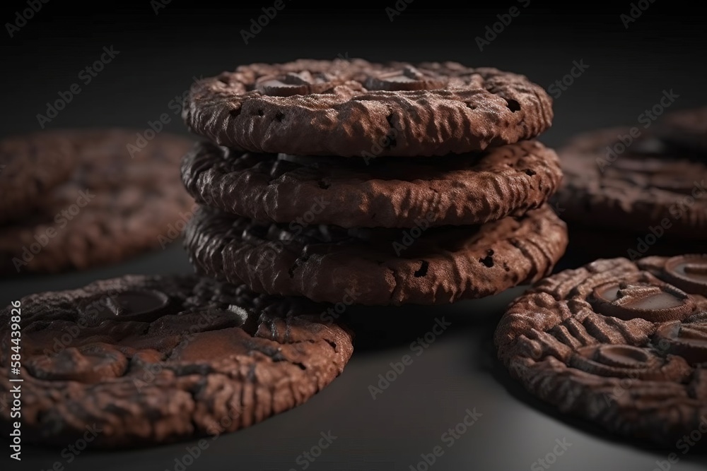  a pile of chocolate cookies sitting on top of a table next to each other on top of a tablecloth cov