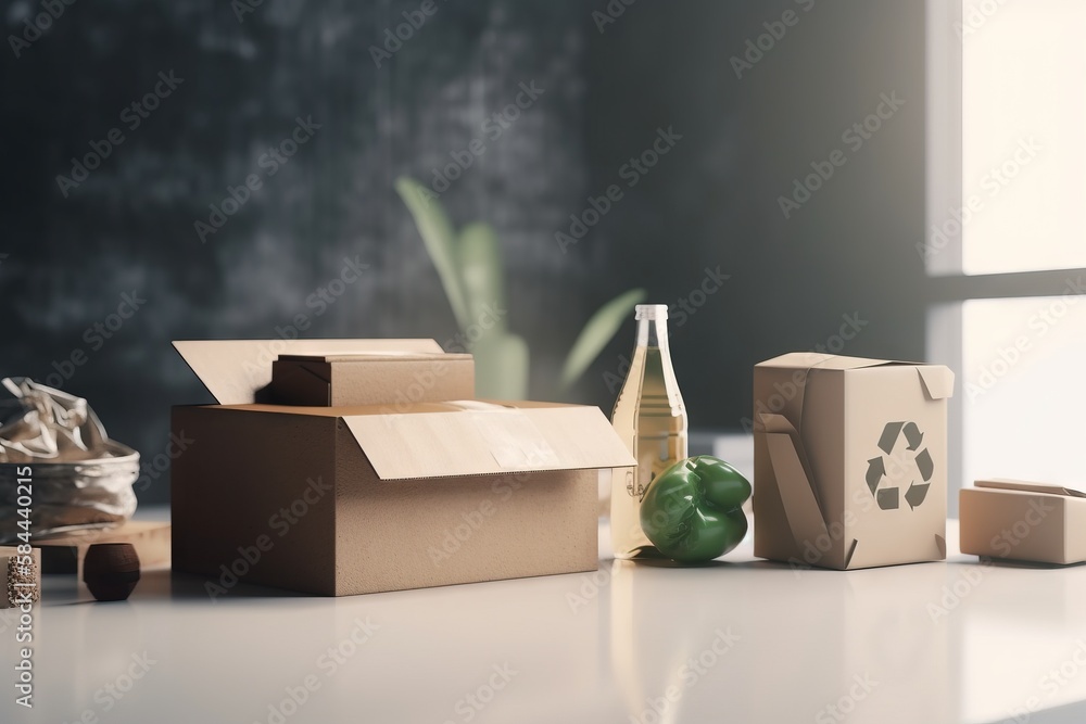  a table topped with boxes and boxes filled with food next to a window with a chalkboard in the back