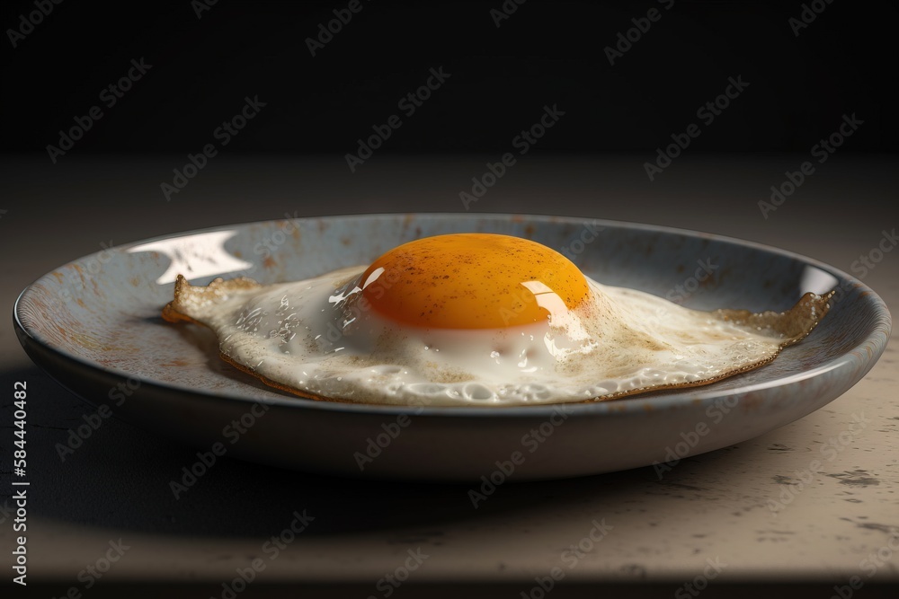  a fried egg in a bowl on a table with a star on the side of the bowl and a star on the side of the 