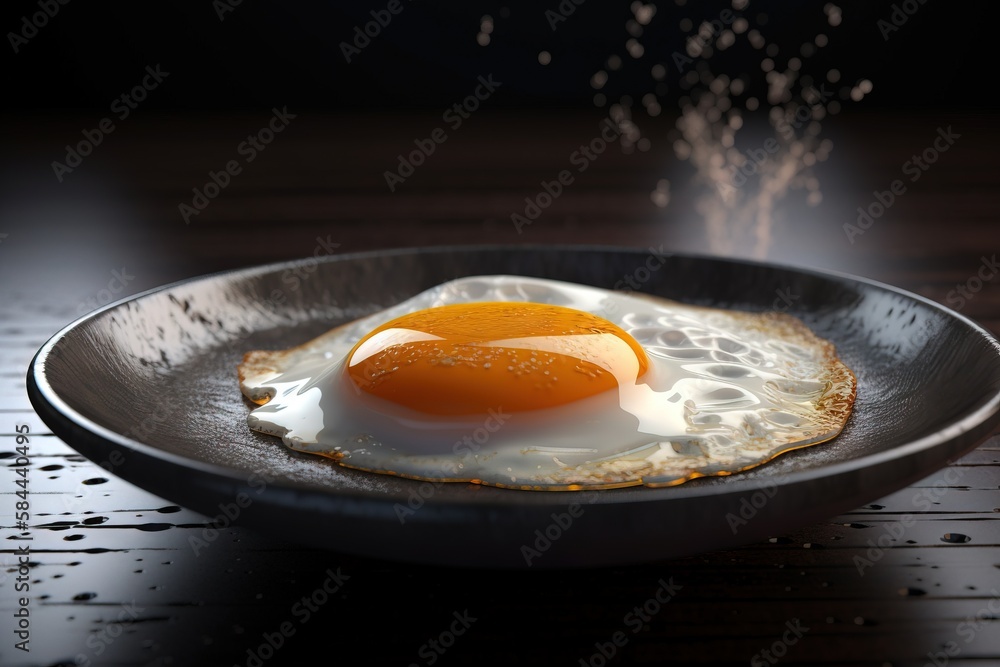  a fried egg on top of a pan on a wooden table next to a frying pan with a fried egg on top of it.  