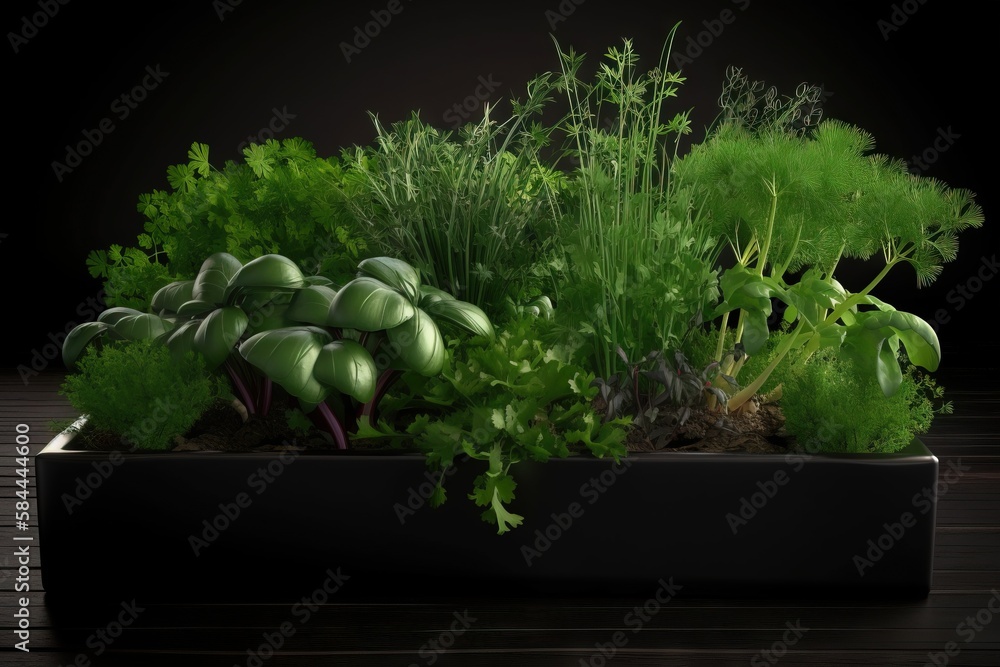  a group of vegetables that are in a container on a table together, with a black background, are all