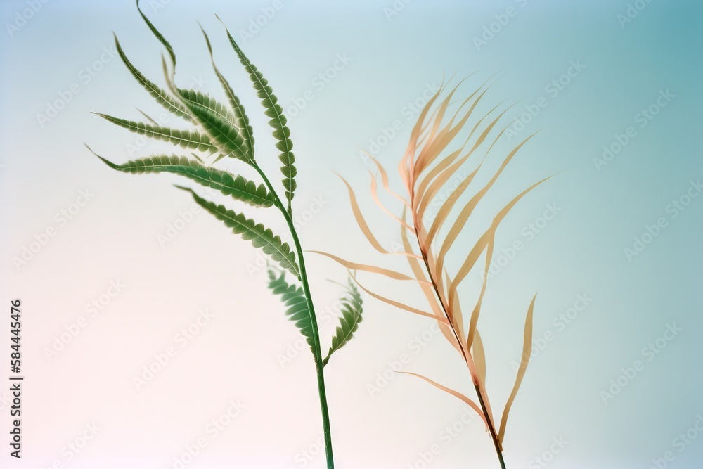  a close up of a plant with a blue sky in the background of its image, with a blurry background.  g