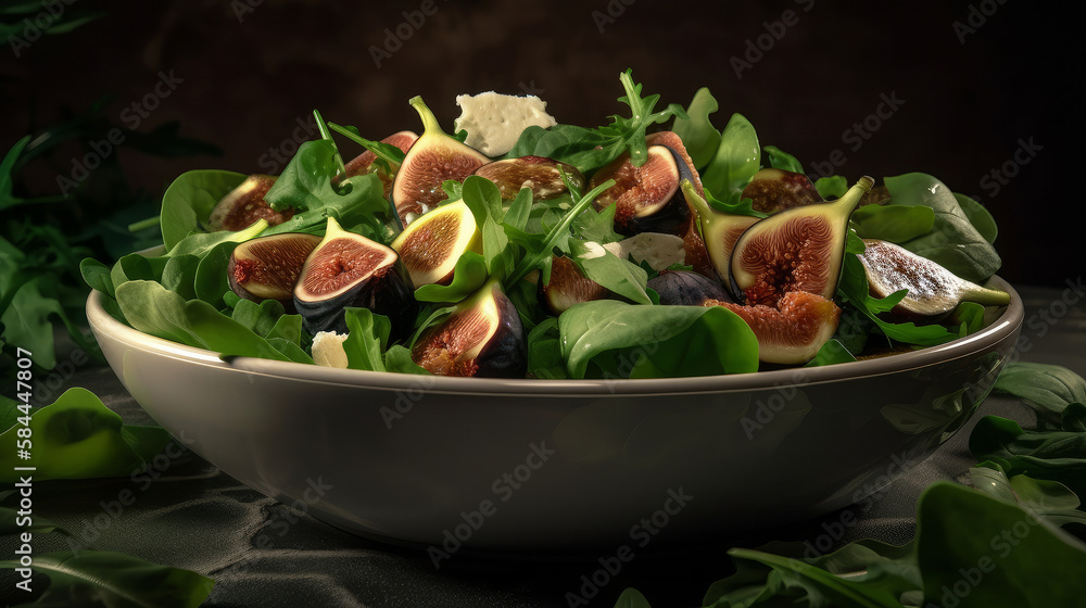 Healthy fig salad. Illustration AI Generative