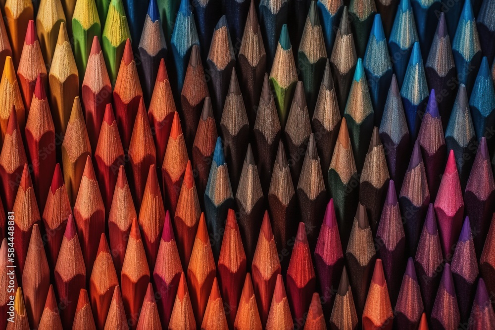  a group of colored pencils are arranged in a diagonal row, with the colors of the same pencils in t