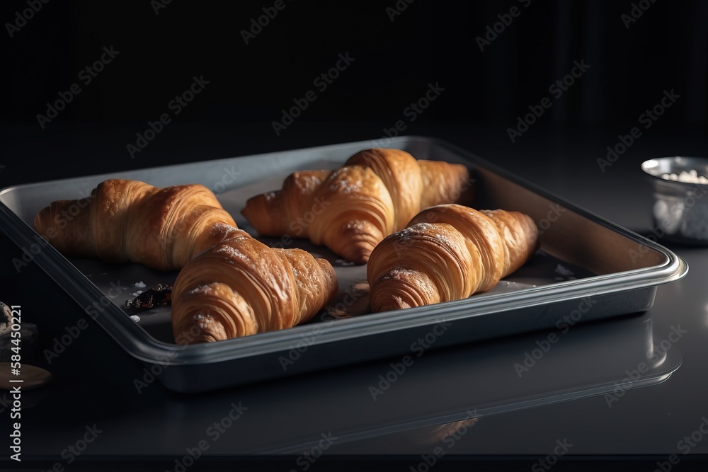  a tray of croissants sitting on a table next to a bowl of nuts and a spoon on a tablecloth with a b