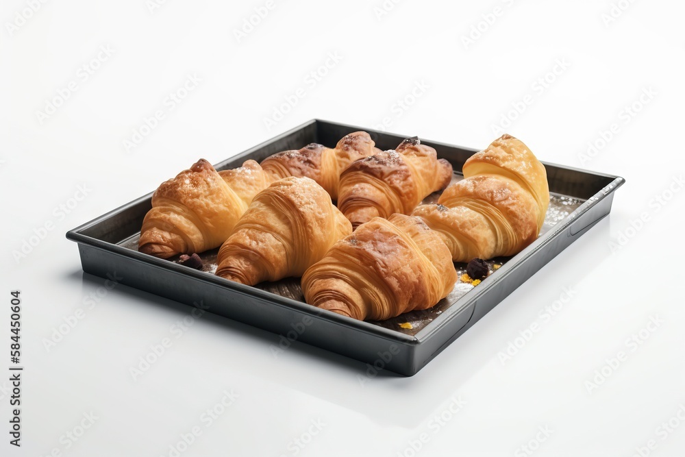  a tray of croissants on a white tablecloth with a white background and a white backdrop with a whit