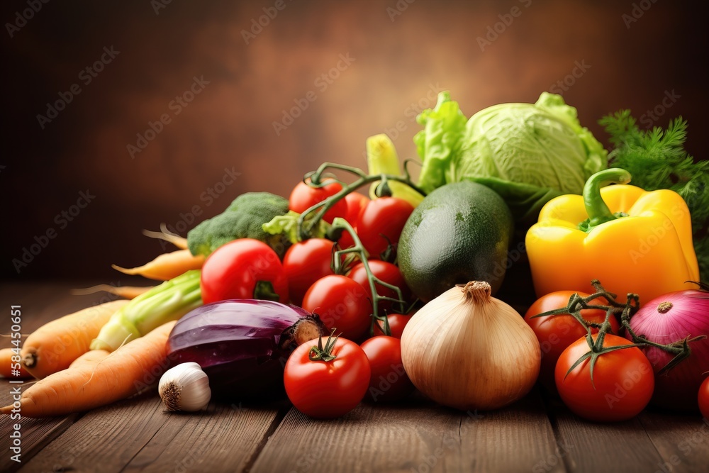  a pile of vegetables sitting on top of a wooden table next to a pile of carrots, onions, lettuce, a