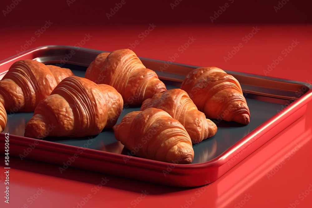  a tray of croissants on a red table with a red tablecloth and a red tablecloth with a red table clo