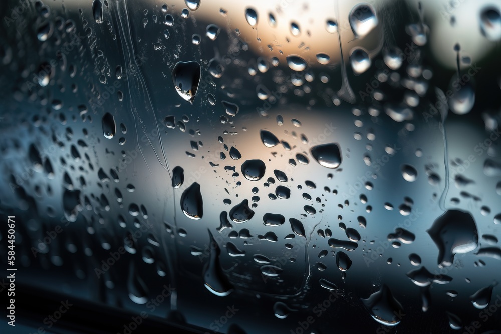  rain drops on the window of a car with a blurry image of a building in the background and a blurry 