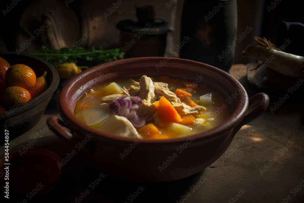 Colombian traditional tripe soup Illustration AI Generative.