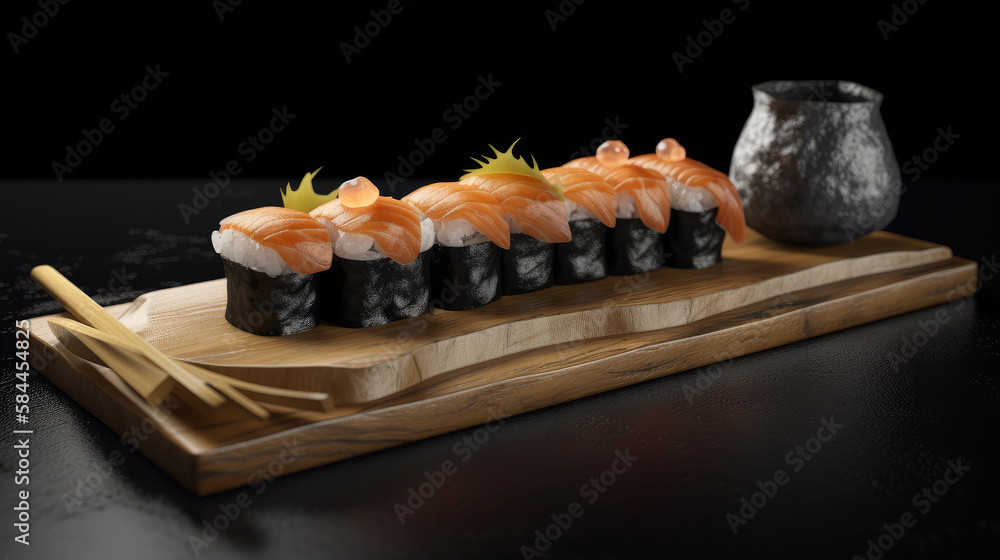 Sushi set. Illustration AI Generative.