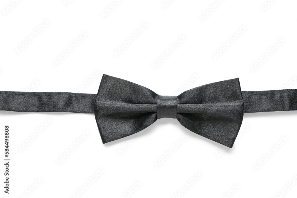 Stylish black bow tie on white background