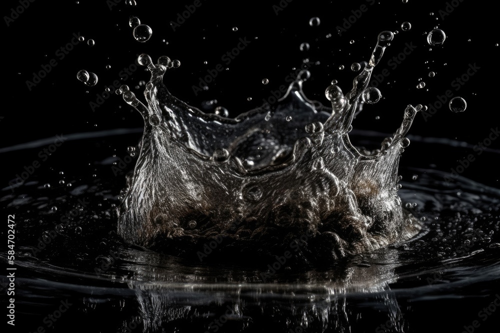 Splash of water on a black background. Isolated water splash on a dark background. dark water splash