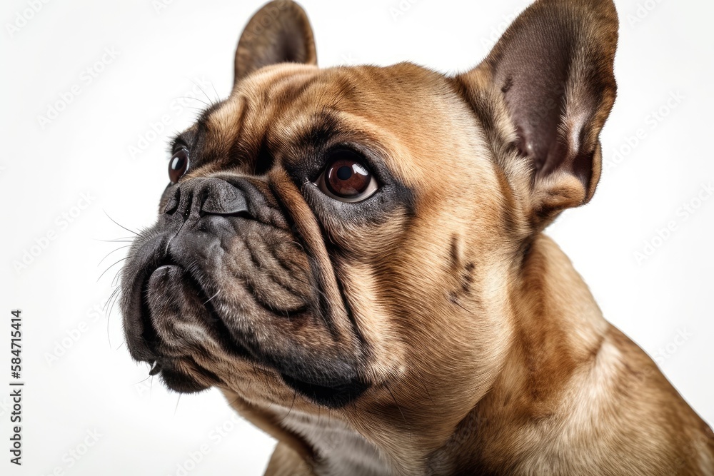 a close up of a French Bulldog on a white background. Generative AI