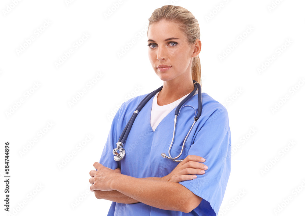 Proud doctor in healthcare portrait on an isolated and transparent png background for service and tr