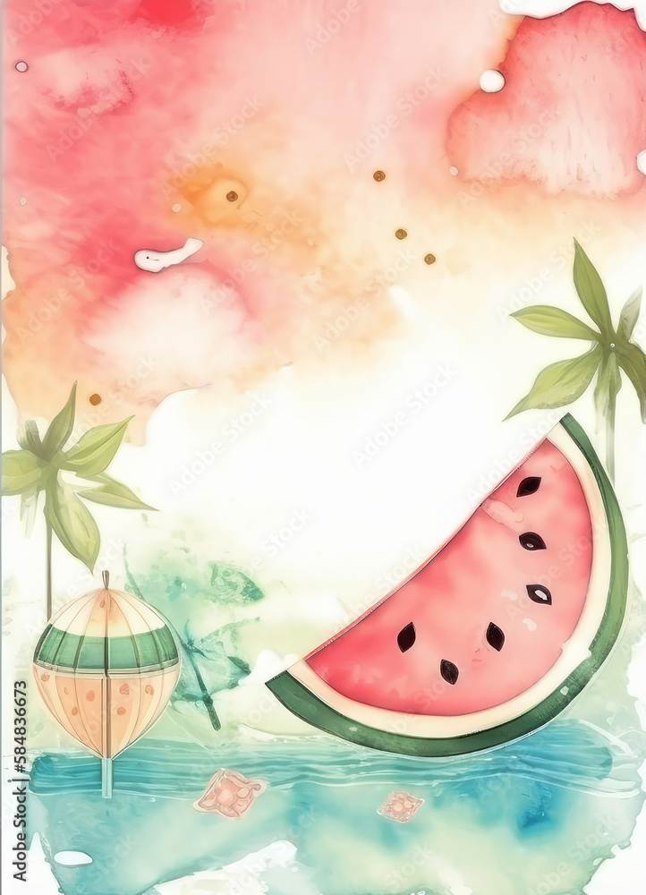 Summer painted card. Illustration AI Generative