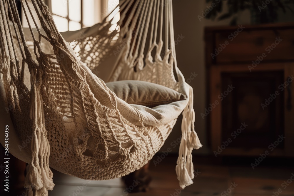 Elegant hammock chair. Residence. Generative AI