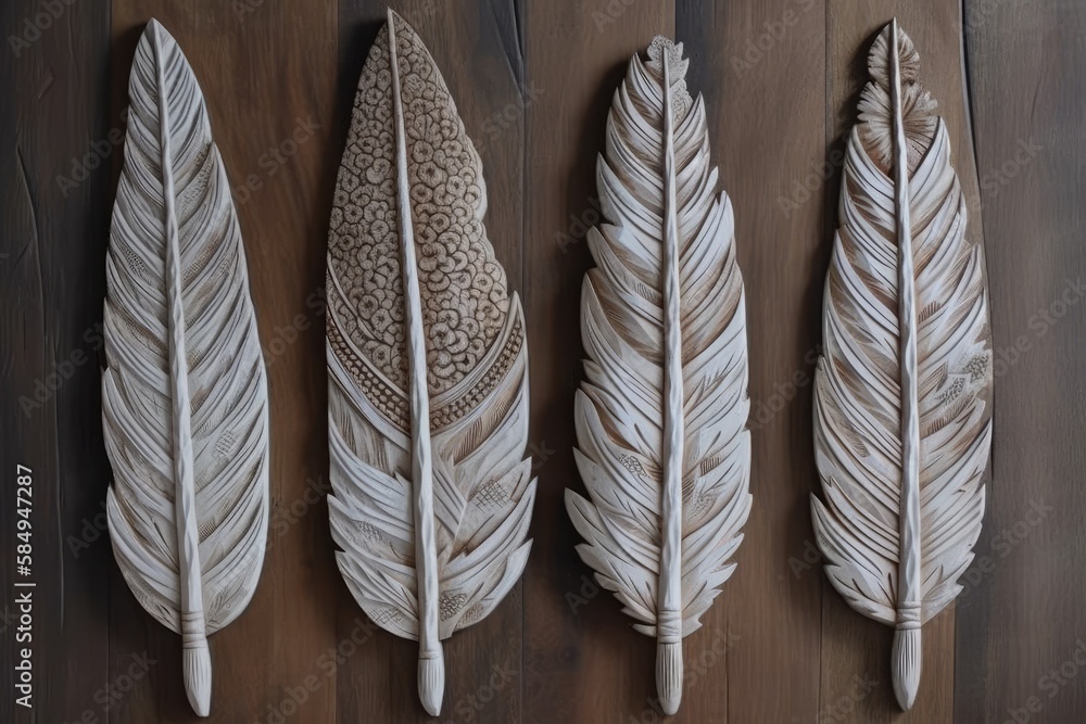 feather wall hanging decor. Modern boho, scandinavian, and simple details. eco design interior. Gene