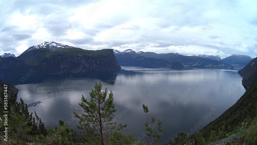 Mountainous landscape and fjord, Norway