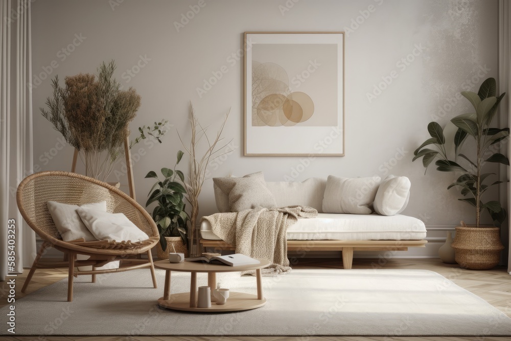 Scandinavian style minimalist living room backdrop. Generative AI