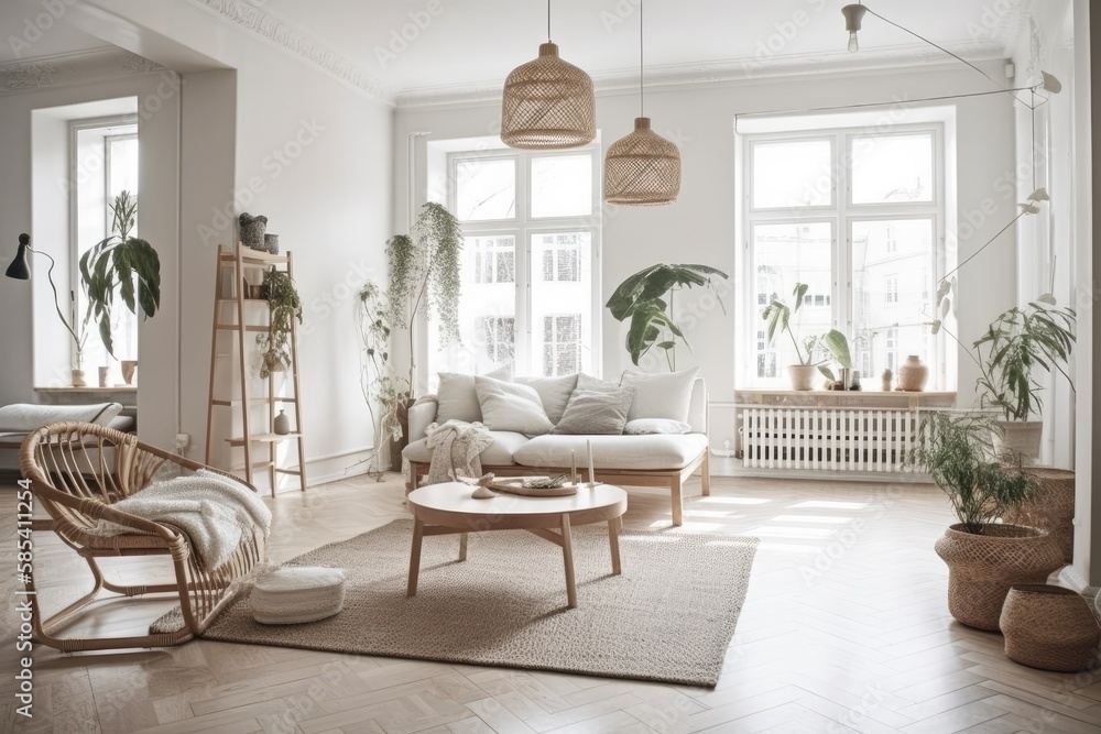 Scandinavian living room design, modern home decor,. Generative AI