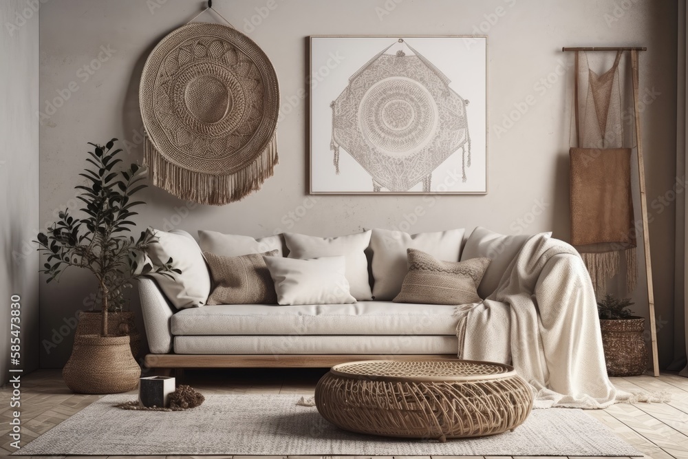 Boho decor. Wall mockup. Wall art,. Generative AI