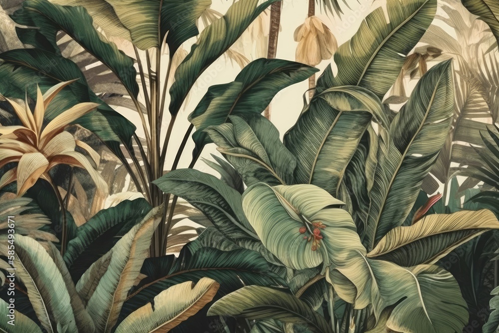 Tropical wallpaper, plant murals. Generative AI