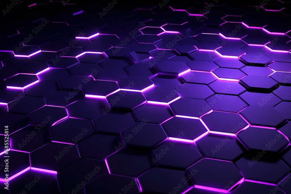  a purple hexagonal background with hexagonal lights.  generative ai