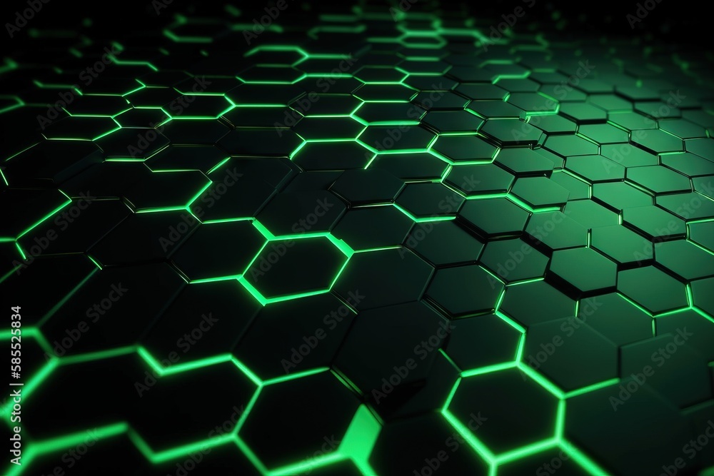  a green hexagonal background with hexagon tiles.  generative ai