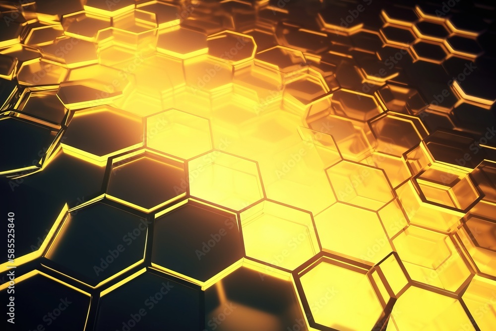  a yellow and black background with hexagonal tiles on it.  generative ai